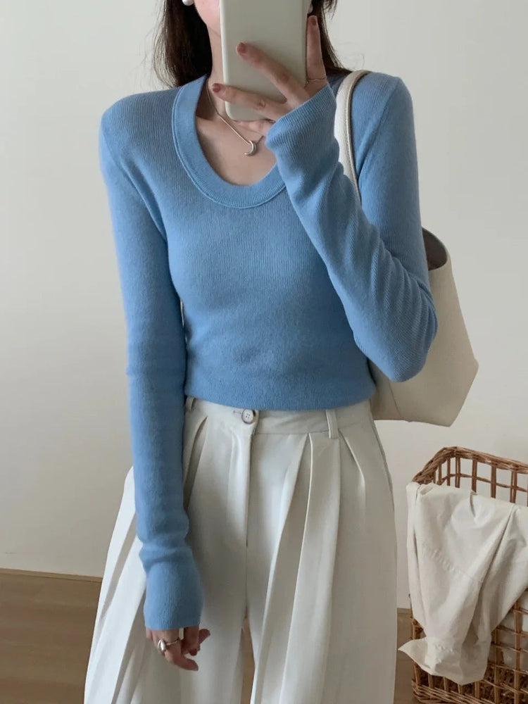 100% 48 count wool U-neck Ultra-fine Merino Wool Shirt for Women's Slim and Thin Bottoming Shirt for Women's Autumn and Winter PlatiNum
