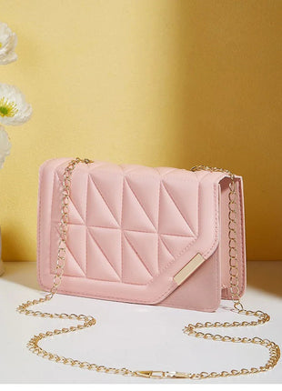 Trendy Embroidered Square Bag  - Diamond Pattern Shoulder Purse with Chain Strap & Magnetic Closure PlatiNum