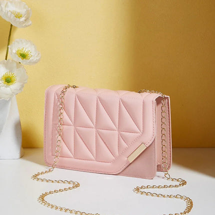 Trendy Embroidered Square Bag  - Diamond Pattern Shoulder Purse with Chain Strap & Magnetic Closure PlatiNum