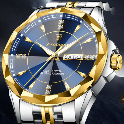 POEDAGAR Orologio da uomo di moda di lusso Top Business Impermeabile luminoso Data Settimana Orologi da uomo Orologio da polso da uomo in acciaio inossidabile al quarzo platinumshop