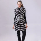 Women's Real Natural Rex Rabbit Fur long vest Chinchilla Color Waistcoat Furry Winter Warm Fluffy Vest Korean Length 90cm 240519