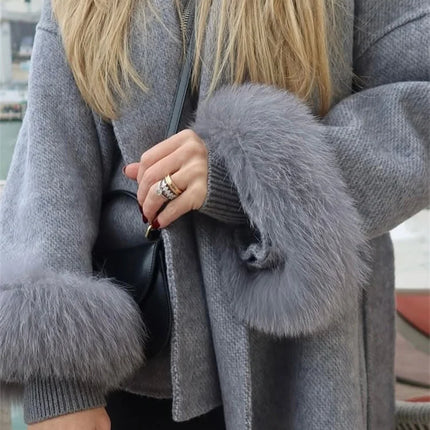 Tossy Fox Fur Wool Overcoat Women's Short Coat Office Lady Elegant Double-sided Woolen Coat 2025 New Cardigan Jackets Loose Wool