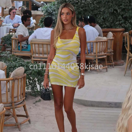 Set Bikini Giallo di Lusso per Donna con Logo Firmato, Abiti in Rete di Marca alla Moda, Abbigliamento da Spiaggia platinumshop