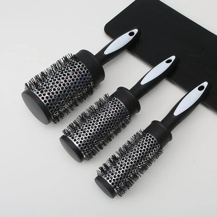 Round Curling Roller Comb Hair Styling Nylon Brush Thermal Aluminum Tube Barrel Hair Comb for Woman Man Hair Blowing and Drying