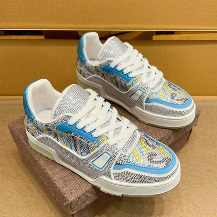 Men Diamonds Crystal Patchwork Suede Genuine Leather Shoes Lace Up Round Toe Thick Bottom Casual Shoes Height Increase Platform