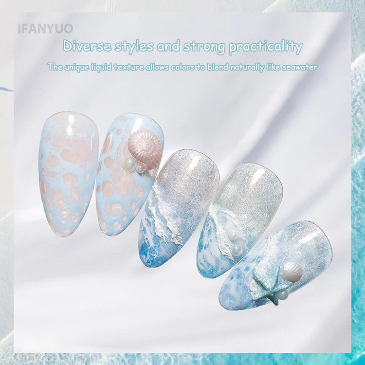 Ocean Wave Marble Nail Art Liquid, Bubble Smoke Effect Blending Gel Polish, Watercolor Ink Gradient Amber Jelly for DIY Manicure