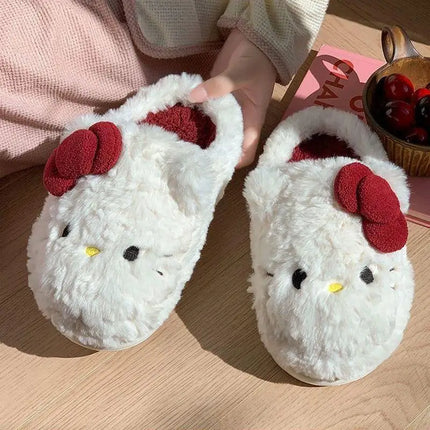 San-Rio Cute Girls Plush Slippers Cartoon Hello Kitty Winter Women Warm Cotton Shoes Female Kawaii Home Thick Sole Shoes Outdoor