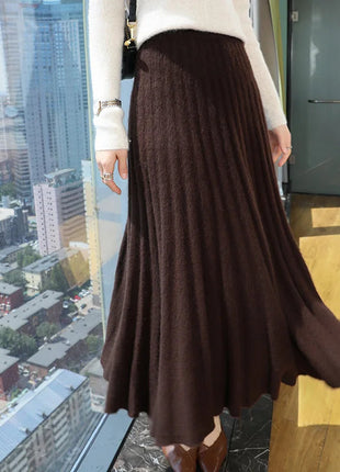 Autumn And Winter Fashion Mink Cashmere Mid Length High Waist Skirt For Women, Knitted Umbrella Skirt, Fashionable Pleated Skirt PlatiNum
