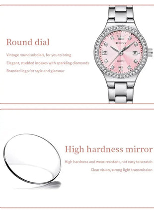 OLEVS 5628 Orologio al quarzo da donna Orologio da polso impermeabile luminoso in acciaio inossidabile con scala di diamanti e funzione data platinumshop