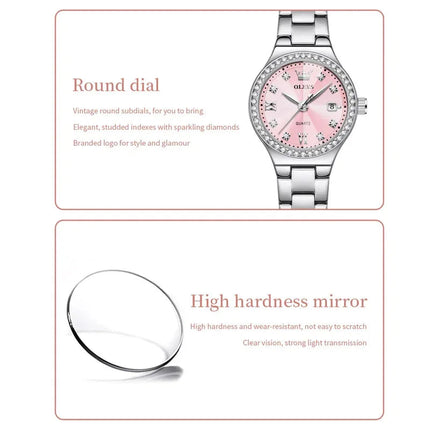 OLEVS 5628 Orologio al quarzo da donna Orologio da polso impermeabile luminoso in acciaio inossidabile con scala di diamanti e funzione data platinumshop