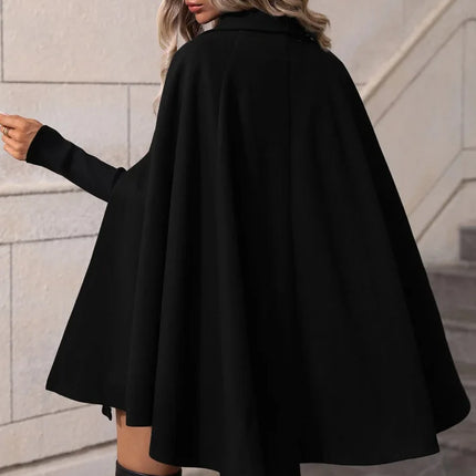 Ladies Mid Length Cape Coat Round Neck Double Breasted Metal Buttons Sleeveless Loose Cloak Outer Jacket For Party
