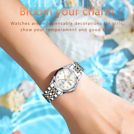 POEDAGAR elegante orologio da polso da donna al quarzo impermeabile luminoso data settimana orologio da donna orologi da donna casual in acciaio inossidabile reloj platinumshop