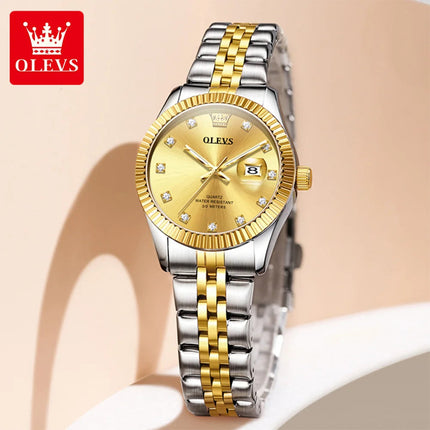 OLEVS 3705 Orologio da donna 30M Orologio al quarzo con data impermeabile per donna Orologio da donna di lusso con scala di diamanti a specchio ad alta durezza platinumshop
