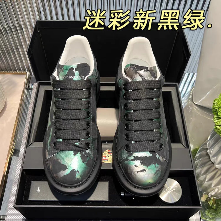 American European Fashion Casual Shoes Unisex White Platform Sneakers Man Sport Shoes In Printing Leather Women Heighten Loafers