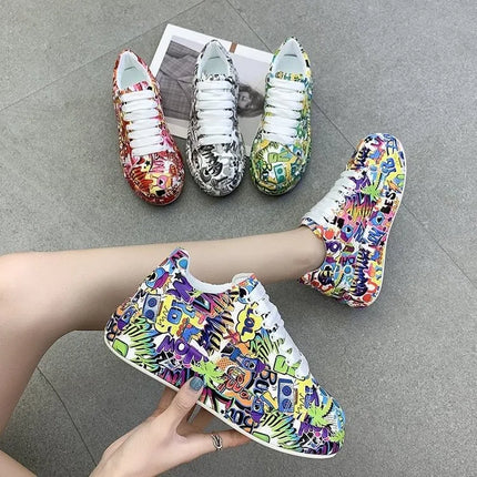 Customizable Thick-soled Increased Women's Sports Shoes Women Women's Hand-painted Graffiti White Shoes Outdoor Casual Shoes