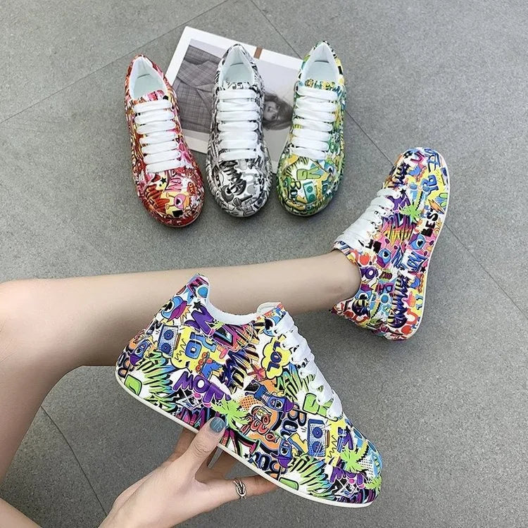 Customizable Thick-soled Increased Women's Sports Shoes Women Women's Hand-painted Graffiti White Shoes Outdoor Casual Shoes