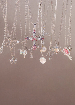 Y2K Crystal Butterfly Heart Necklace Fashion Kpop Shiny Clavicle Chain Necklaces for Women Girls New Trend Party Gifts Jewelry PlatiNum