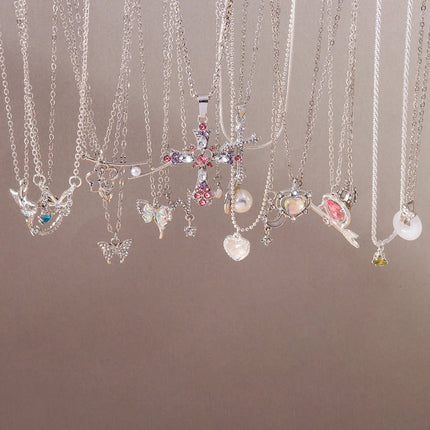 Y2K Crystal Butterfly Heart Necklace Fashion Kpop Shiny Clavicle Chain Necklaces for Women Girls New Trend Party Gifts Jewelry PlatiNum