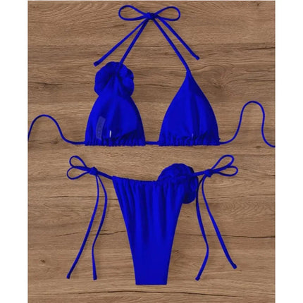Costume da Bagno Sexy con Fiori e Fascia, Bikini a Perizoma 2025, Costumi da Bagno Donna con Lacci, Set Bikini Brasiliano, Biquini Mujer platinumshop