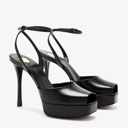 Platform Peep Toe Satin Slingback Pumps Sexy Square Toe Thin Heel Ankle Strap New Arrivals Fashion Women Modern Shoes