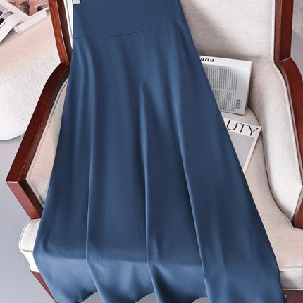 Nuovi abiti Gonne a trapezio tinta unita per abbigliamento donna Gonna lunga a vita alta elastica da donna con fiocco Gonne eleganti da donna