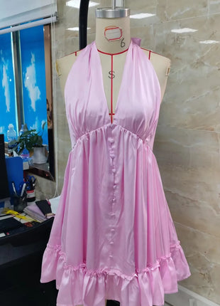 Robe femme en satin de soie avec décolleté dos nu et laçage, dos ouvert, avec ourlet à