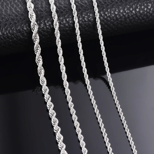 1 piece 925 sterling silver Width 2mm/3mm/4mm Rope Chain Necklace/Bracelet For Men Women Man Fashion Chain Necklace PlatiNum