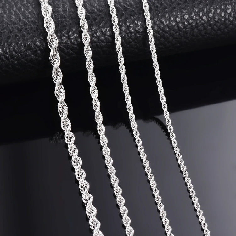 1 piece 925 sterling silver Width 2mm/3mm/4mm Rope Chain Necklace/Bracelet For Men Women Man Fashion Chain Necklace PlatiNum