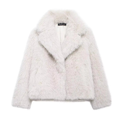 Women Elegant Faux Fur Coat Warm Fluffy Loose Long Sleeve Lapel Jacket Autumn Winter Fashion High Street Lady Outerwear