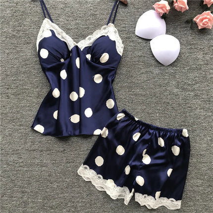 Nuovo set di biancheria intima da donna in due pezzi, composto da canotta e pantaloncini in raso a pois, stile europeo e americano, semplice e casual.