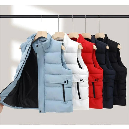 Winter High-density T400 Small-interval Warm Cotton-padded Vest Double Front Flap with Snap Buttons and Zippers