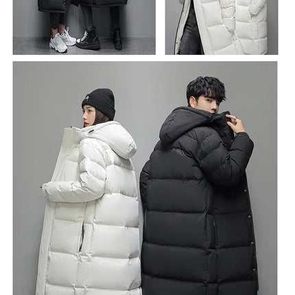 New Winter Men Long Puffer Jackets Hooded Duck Down Coats Unisex Casual Down Jackets Couples Outdoor Windproof Warm Jackets 3XL