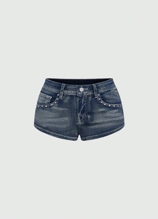 Low Rise Distressed Denim Shorts Female Jeans Womens Jeans Shorts Vintage Y2K Punk Style Embroidered Hot Pants PlatiNum
