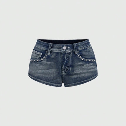 Low Rise Distressed Denim Shorts Female Jeans Womens Jeans Shorts Vintage Y2K Punk Style Embroidered Hot Pants PlatiNum