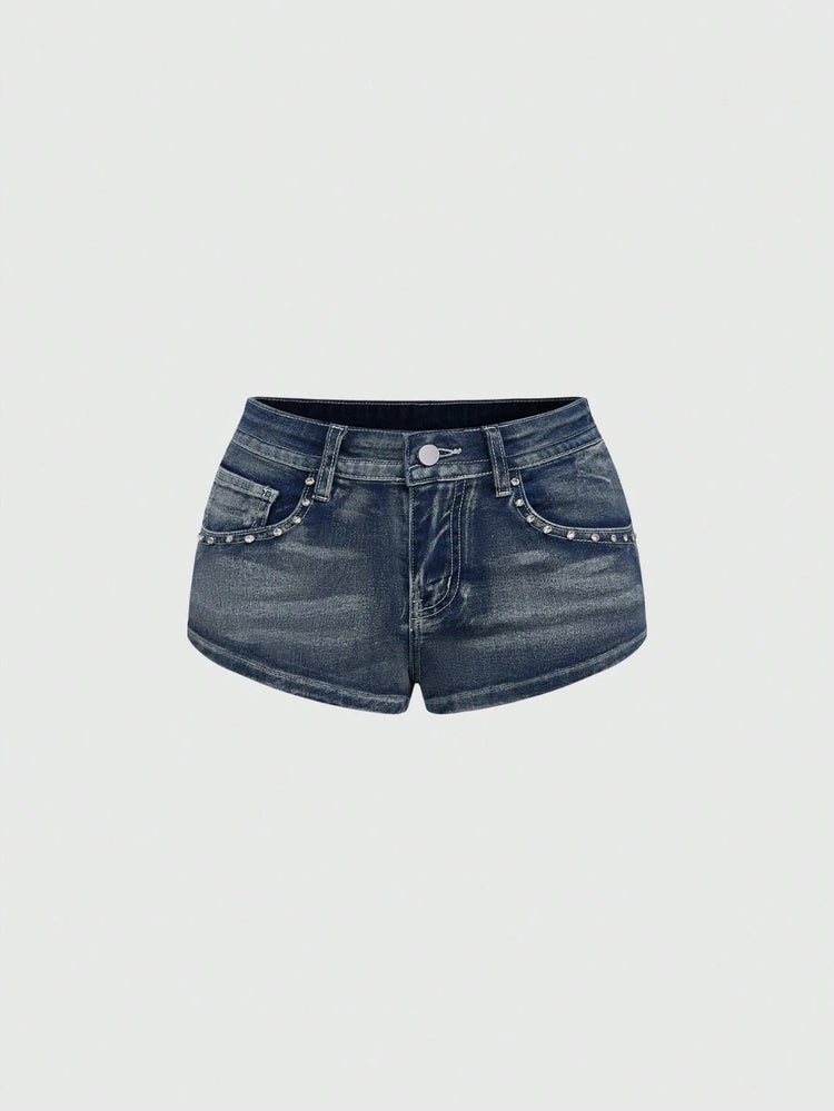 Low Rise Distressed Denim Shorts Female Jeans Womens Jeans Shorts Vintage Y2K Punk Style Embroidered Hot Pants PlatiNum