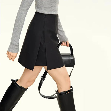 Gonne casual semplici da donna, stile coreano, a vita alta, per l'ufficio, da pendolare, a trapezio, tinta unita, abbinabili a tutto, gonne femminili
