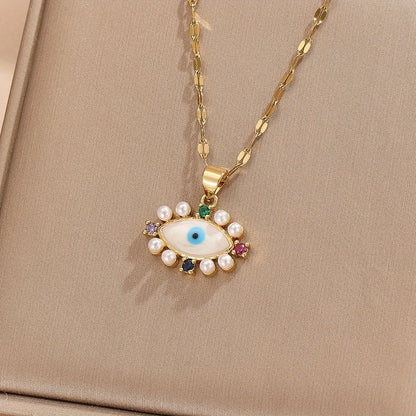 1 pezzo di collana cava con occhio del diavolo con zirconi colorati micro-intarsiati, gioielli eleganti e semplici, regalo per gli amici