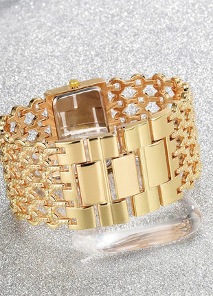 Orologio al quarzo da donna in oro nobile di lusso, orologio da donna con cinturino scheletrato, orologio completo platinumshop