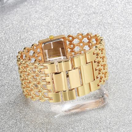 Orologio al quarzo da donna in oro nobile di lusso, orologio da donna con cinturino scheletrato, orologio completo platinumshop