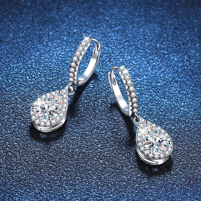 Classic 100% Real 1 Carat Pear Cut Moissanite Diamond Drop Earrings Women’s S925 Silver Earring Plated PT950 Fine Jewelry PlatiNum