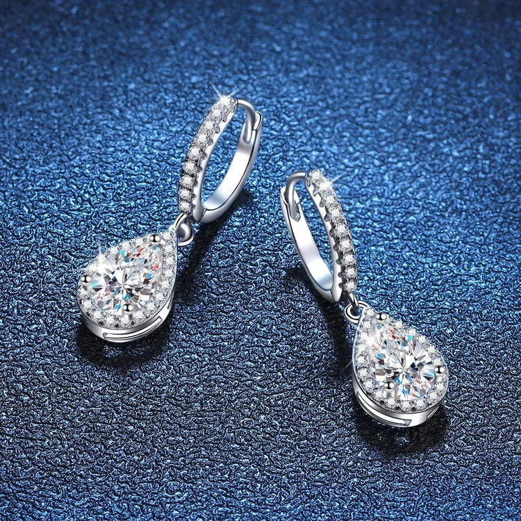Classic 100% Real 1 Carat Pear Cut Moissanite Diamond Drop Earrings Women’s S925 Silver Earring Plated PT950 Fine Jewelry PlatiNum