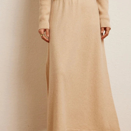Korean Long Skirt Women's Wave Skirt 100% Cashmere Straight Skirt Knit Autumn Winter Skirt Warm Elegant Casual Knee Length Dress PlatiNum