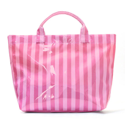 Striped PVC Tote Bag, Large Capacity Travel and Commuter Shoulder Bag | Lightweight Magnetic Bag with Inner Zip Pocket