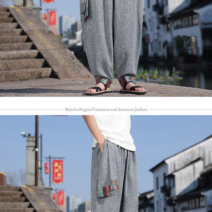 Pantaloni da uomo di alta qualità, casual, traspiranti, comodi, con elastico in vita, stile giapponese, vintage, alla moda, larghi, modello harem.