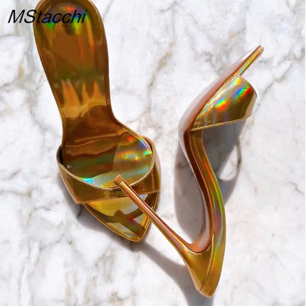 Women's Stiletto Heel Open Toe Sandals, Starry Summer Style, with Dazzling Laser Colors, 2026