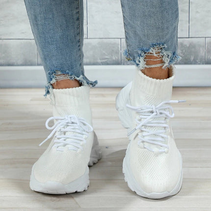 Women Casual Mesh Shoes Fashion Knitted Socks Shoes Chunky Shoes Slip-on Casual Sneakers Men Light Breathable Walking Footwear PlatiNum