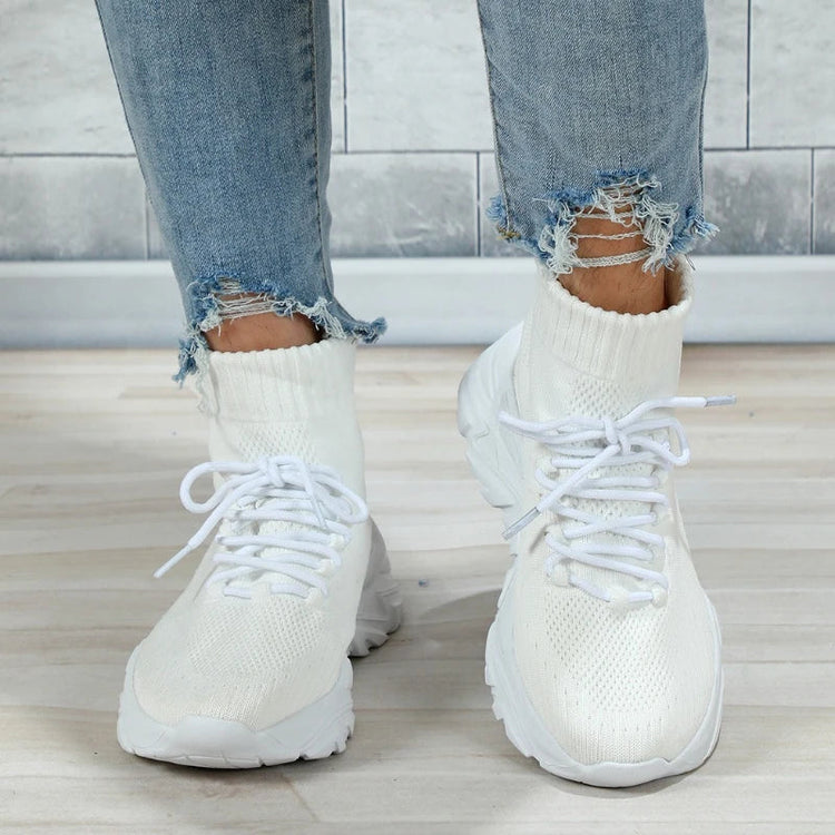 Women Casual Mesh Shoes Fashion Knitted Socks Shoes Chunky Shoes Slip-on Casual Sneakers Men Light Breathable Walking Footwear PlatiNum