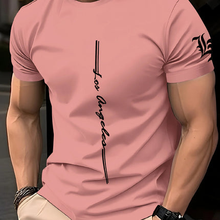Men's crew neck training t-shirt, loose and breathable, quick-drying with letter print on durable casual outdoor fabric