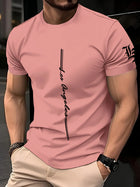 Men's crew neck training t-shirt, loose and breathable, quick-drying with letter print on durable casual outdoor fabric