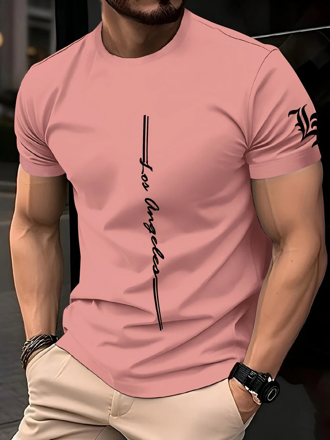 Men's crew neck training t-shirt, loose and breathable, quick-drying with letter print on durable casual outdoor fabric